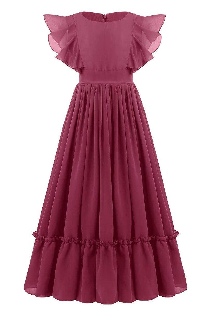 Ruffle Chiffon A-Line Junior Bridesmaid Gown B09JG8X785 - COCOMELODY